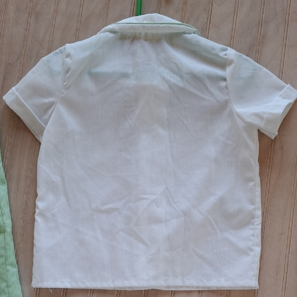 The Pond Vintage Green Pinstripes  Romper Patchwork Lamb 2 Piece Lightweight - Picture 10 of 12